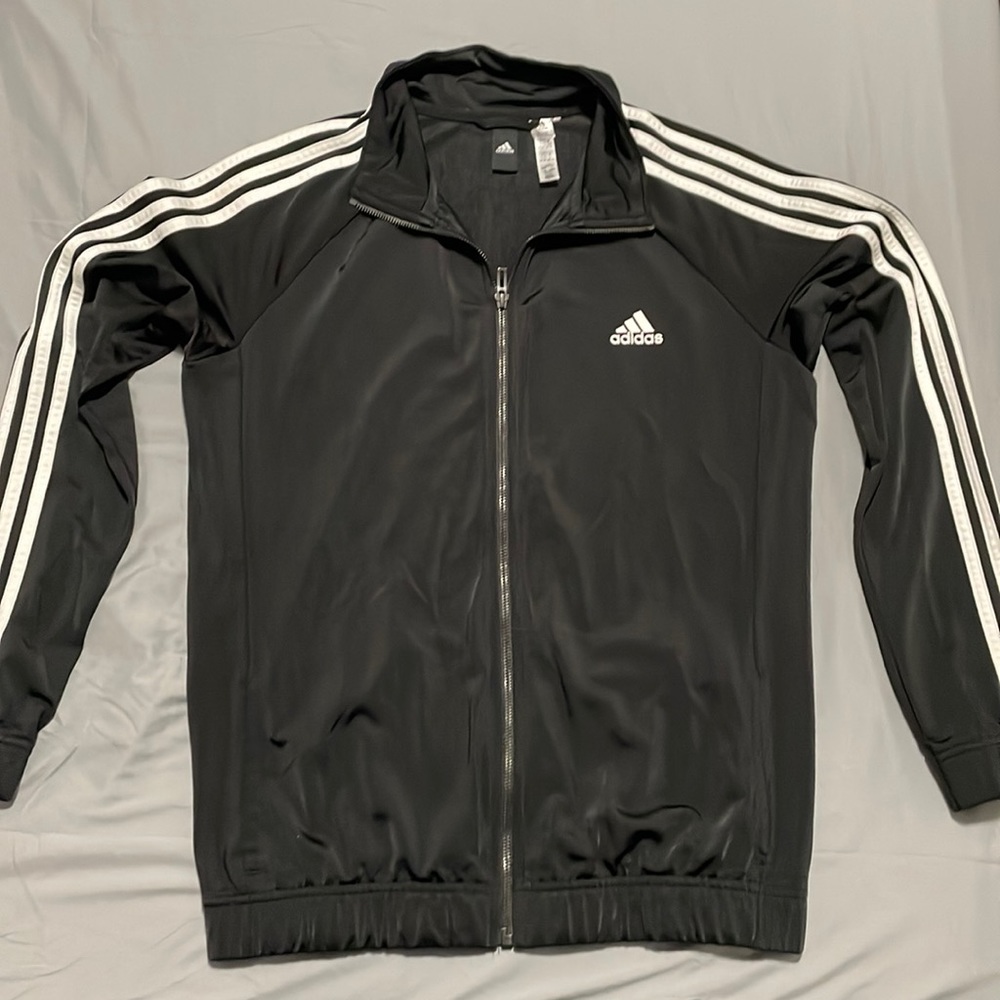 Adidas Boys Black Solid Full Zip Jacket.